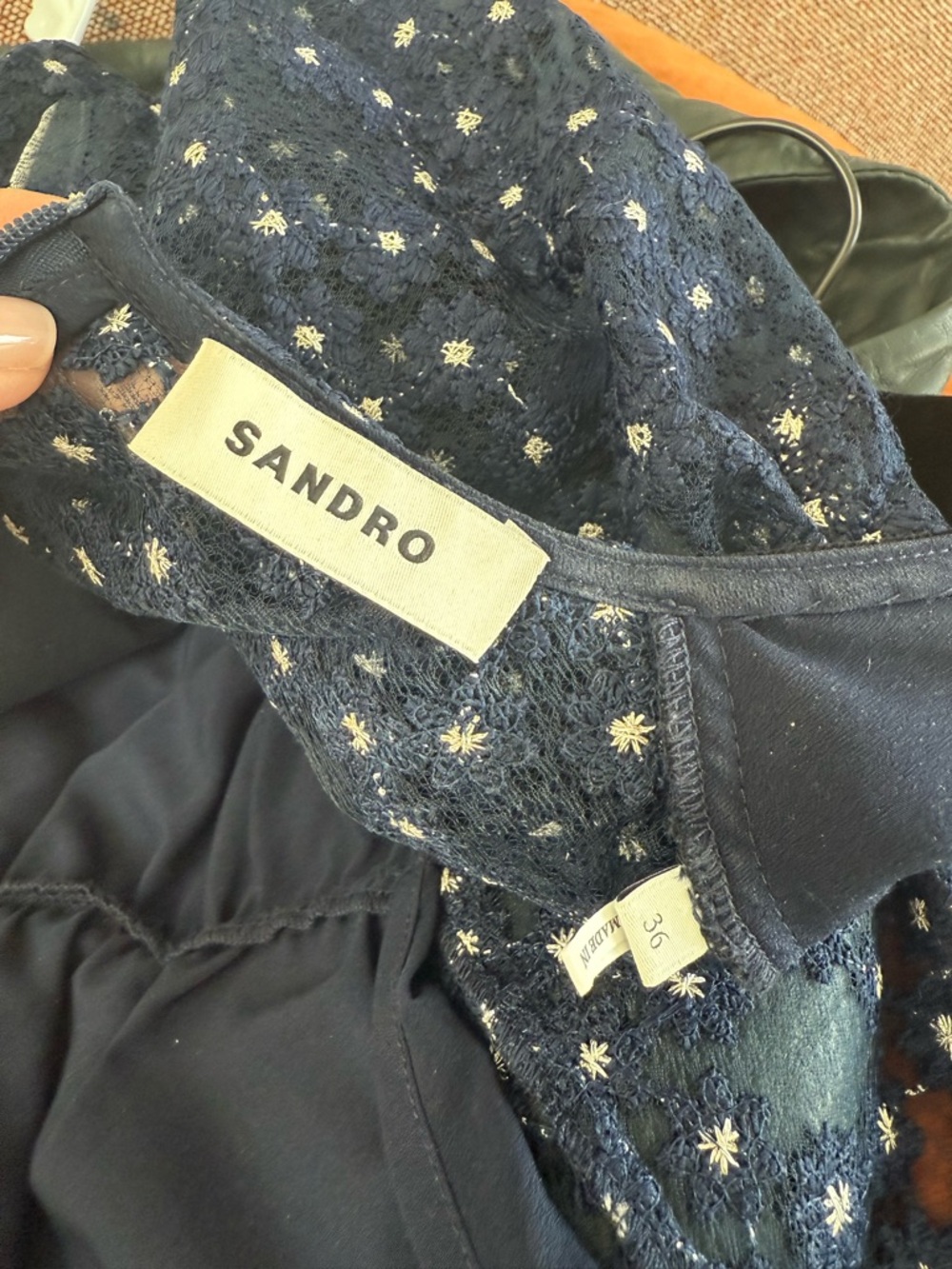 Sandro Lucianita Navy Lace Cocktail Dress with Peter Pan Collar - Picture 4 of 4